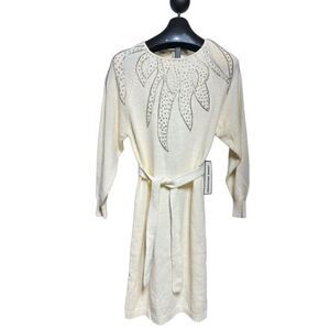 John Richard NWT Vintage Belted Sweater Dress Embellished with Sequin Size Large